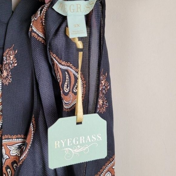 Ryegrass Black Sleeveless Blouse Paisley Print Back Scarf Tie Neck Size 2X NWT - Picture 11 of 11